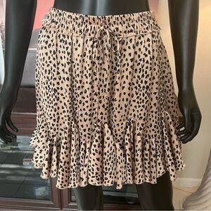 Beige Animal Print Ruffle Hem Y2K Mini Skirt